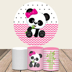 Lofaris Cute Pink Panda With A Bow Circle Backdrop Kit For Girl