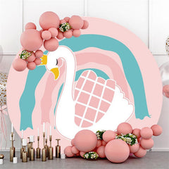 Lofaris Cute Pink Swan Round Backdrop for Girl Baby Shower