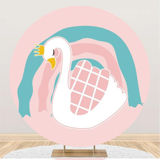 Lofaris Cute Pink Swan Round Backdrop for Girl Baby Shower