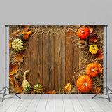 Load image into Gallery viewer, Lofaris Cute Pumpkins and Straw Wooden Floor Autumn Backdrop