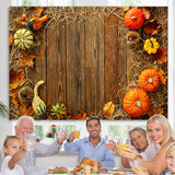 Load image into Gallery viewer, Lofaris Cute Pumpkins and Straw Wooden Floor Autumn Backdrop