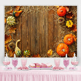 Load image into Gallery viewer, Lofaris Cute Pumpkins and Straw Wooden Floor Autumn Backdrop
