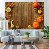 Load image into Gallery viewer, Lofaris Cute Pumpkins and Straw Wooden Floor Autumn Backdrop