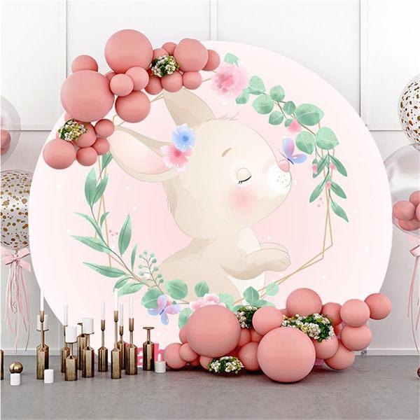 Lofaris Cute Rabbit Custom Pink Round Baby Shower Backdrop