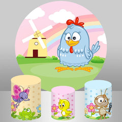 Lofaris Cute Rainbow Windmill Animal Round Birthday Backdrop Kit