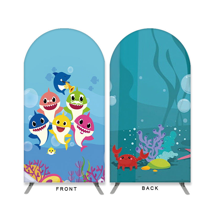 Lofaris Cute Shark Coral Double Sided Arch Backdrop for Party