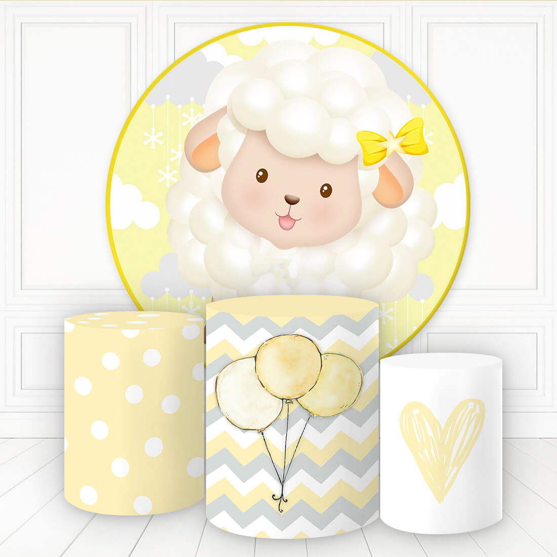 Lofaris Cute Sheep With Balloon Heart Round Backdrop Kit