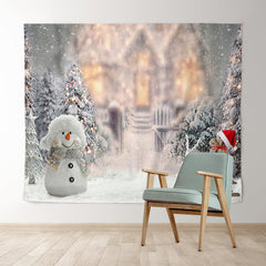 Lofaris Cute Snowman And Christmas Tree Backdrop