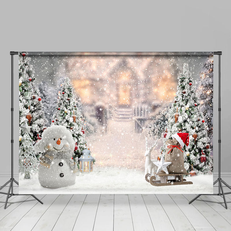 Lofaris Cute Snowman And Christmas Tree Christmas Backdrop