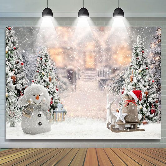Lofaris Cute Snowman And Christmas Tree Backdrop