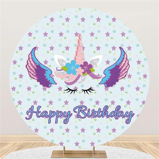 Lofaris Cute Unicorn Circle Happy Birthday Backdrop For Party