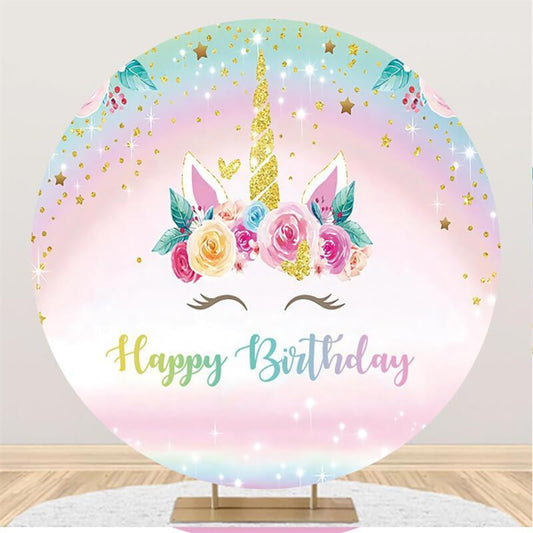 Lofaris Cute Unicorn Happy Birthday Round Backdrop for Girl