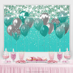 Lofaris Cyan And Silver Glitter Balloons Birthday Backdrop
