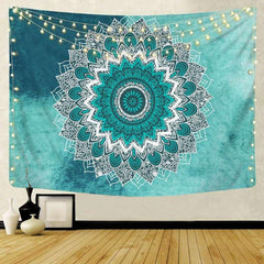 Lofaris Cyan Psychedelic Lotus Bohemian Mandala Wall Tapestry
