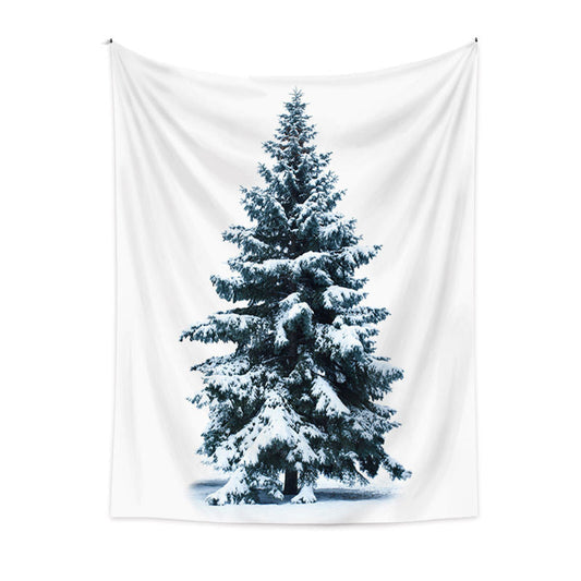 Lofaris Cyan Snowy Tree Christmas Tapestry Wall Hanging Art