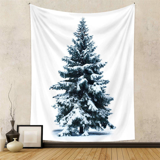 Lofaris Cyan Snowy Tree Christmas Tapestry Wall Hanging Art