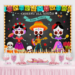 Lofaris Dancing Skeleton Mexican Fiesta Happy Birthday Backdrop