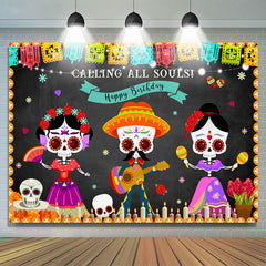Lofaris Dancing Skeleton Mexican Fiesta Happy Birthday Backdrop
