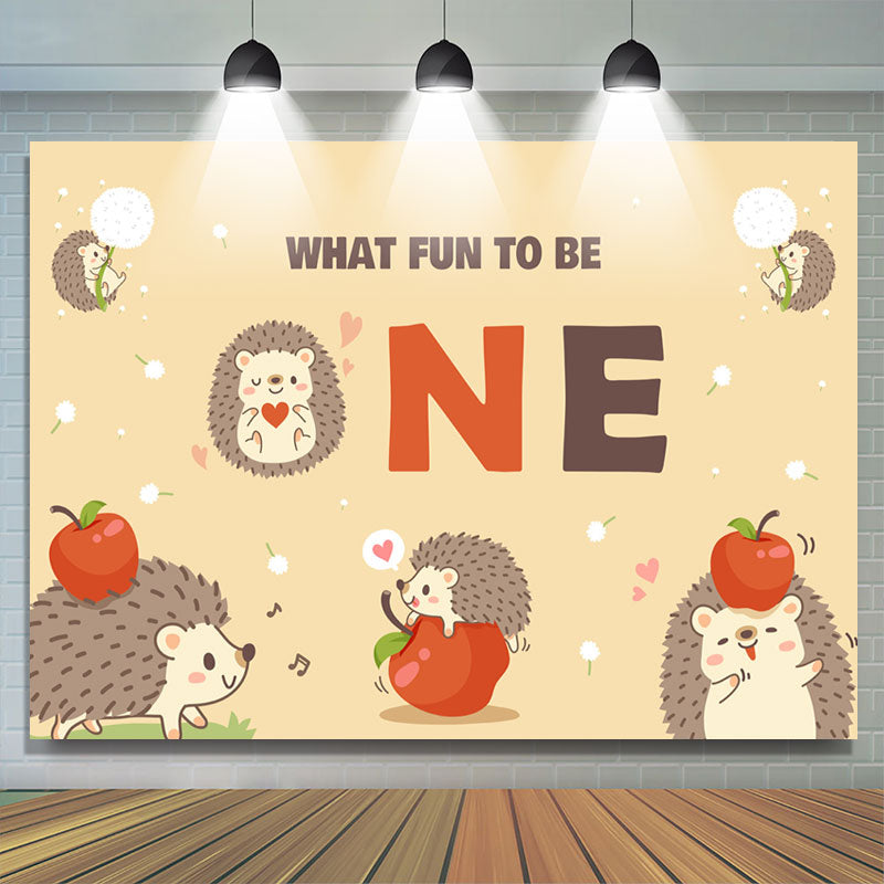 Lofaris Dandelion Apple Hedgehog Happy 1st Birthday Backdrop