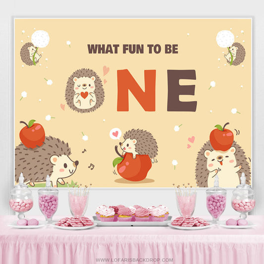 Lofaris Dandelion Apple Hedgehog Happy 1st Birthday Backdrop