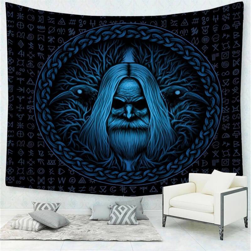 Lofaris Dark And Blue Old Man Trippy Divination Wall Tapestry
