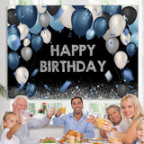 Load image into Gallery viewer, Lofaris Dark and Silver Bokeh Balloon Happy Birthday Backdrop