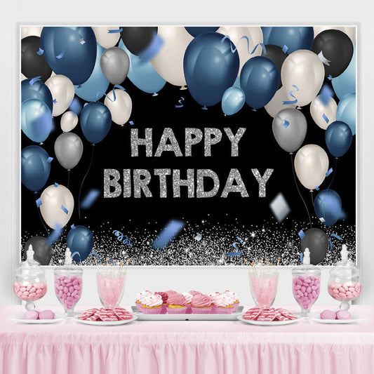 Lofaris Dark and Silver Bokeh Balloon Happy Birthday Backdrop