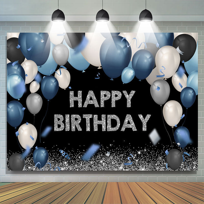 Lofaris Dark and Silver Bokeh Balloon Happy Birthday Backdrop