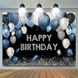 Load image into Gallery viewer, Lofaris Dark and Silver Bokeh Balloon Happy Birthday Backdrop