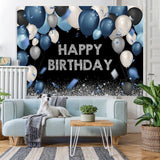 Load image into Gallery viewer, Lofaris Dark and Silver Bokeh Balloon Happy Birthday Backdrop