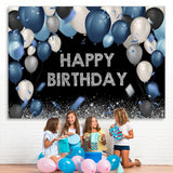 Load image into Gallery viewer, Lofaris Dark and Silver Bokeh Balloon Happy Birthday Backdrop