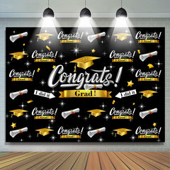 Lofaris Dark Black Caps And Stars Congrat Graduation Backdrop