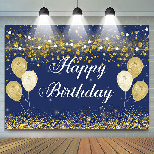 Lofaris Dark Blue And Gold Boked Ball Happy Birthday Backdrop