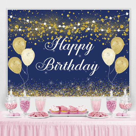 Lofaris Dark Blue And Gold Boked Ball Happy Birthday Backdrop