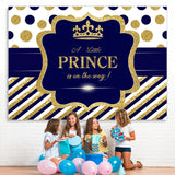 Load image into Gallery viewer, Lofaris Dark Blue and Golden Dots Baby Shower Backdrop for Boy