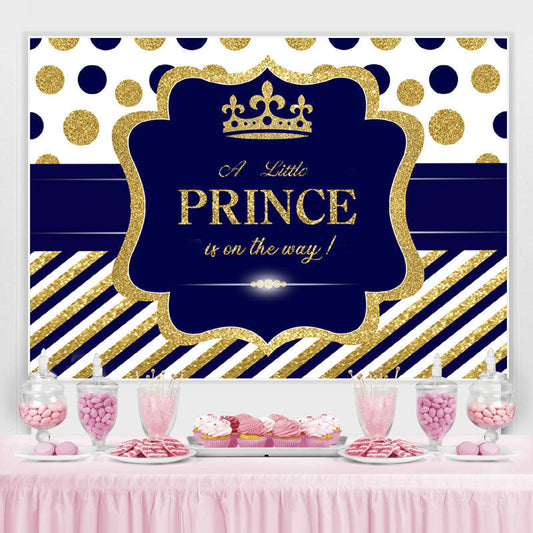 Lofaris Dark Blue and Golden Dots Baby Shower Backdrop for Boy