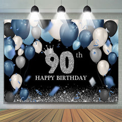 Lofaris Dark Blue And White Silver Happy 90Th Birthday Backdrop