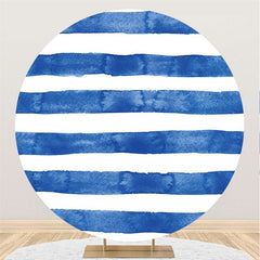 Lofaris Dark Blue And White Stripes Themed Circle Backdrop