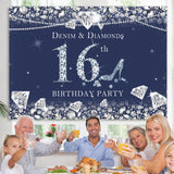 Load image into Gallery viewer, Lofaris Dark Blue Denim and Diamonds 16Th Birthday Backdrop