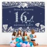 Load image into Gallery viewer, Lofaris Dark Blue Denim and Diamonds 16Th Birthday Backdrop