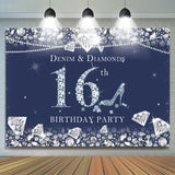 Load image into Gallery viewer, Lofaris Dark Blue Denim and Diamonds 16Th Birthday Backdrop