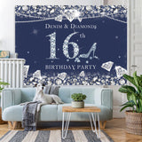 Load image into Gallery viewer, Lofaris Dark Blue Denim and Diamonds 16Th Birthday Backdrop