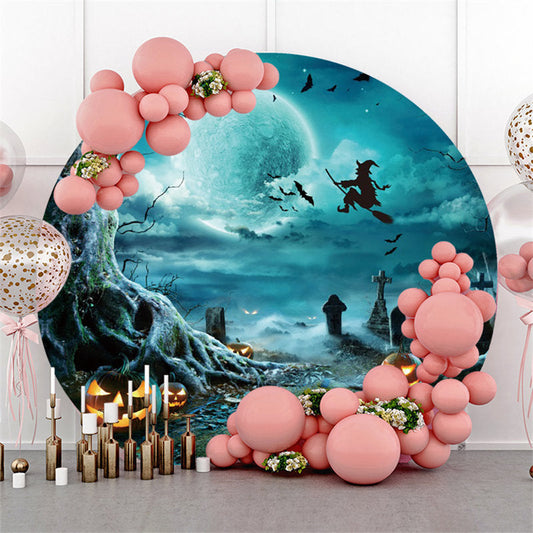 Lofaris Dark Blue Forest Halloween Pumpkins Moon Night Backdorp