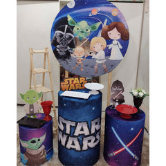 Lofaris Dark Blue Galaxy Star Wars Round Birthday Backdrop Kit