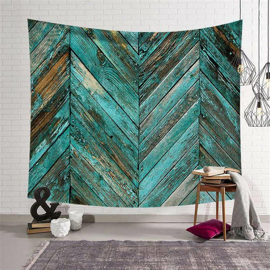 Lofaris Dark Blue Vintage Wood Family Architecture Wall Tapestry