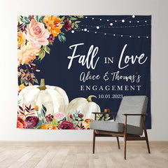 Lofaris Dark Bule Fall In Love Floral Pumpkin Wedding Backdrop