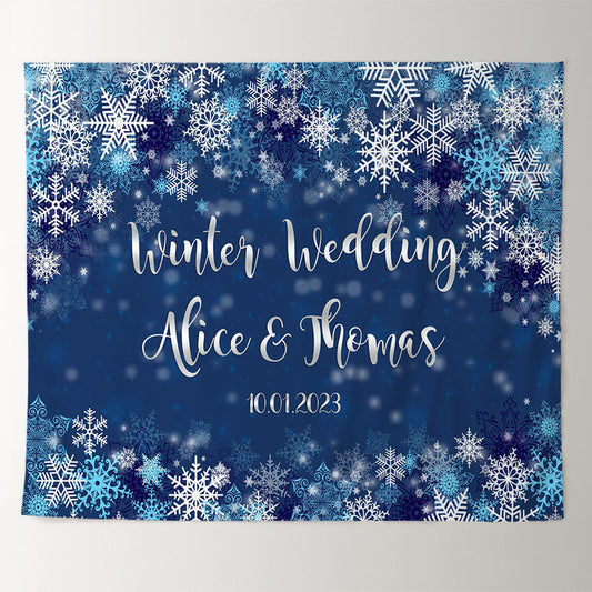 Lofaris Dark Bule Snowy Winter Wedding Backdrop