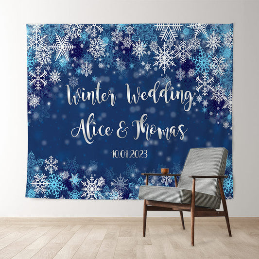 Lofaris Dark Bule Snowy Winter Wedding Backdrop