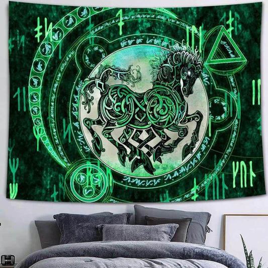Lofaris Dark Green Horse Trippy Novelty Animal Wall Tapestry