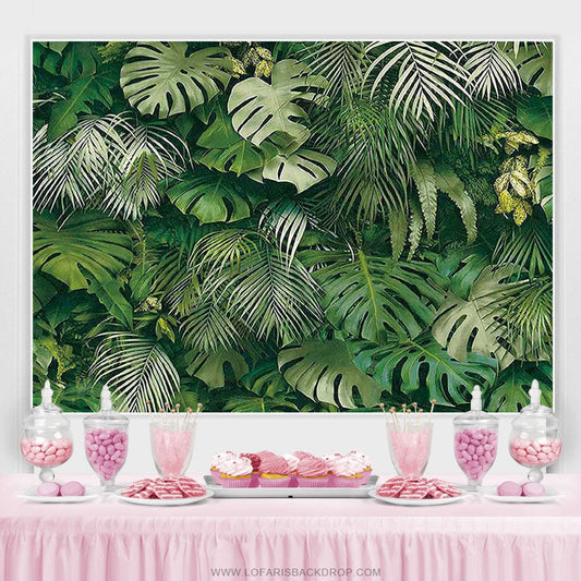 Lofaris Dark Green Leaves Nature Spring Birthday Party Backdrop